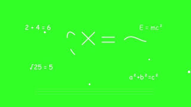 Mathematical formulas and physics equations animated on a bright green screen motion background for creative projects