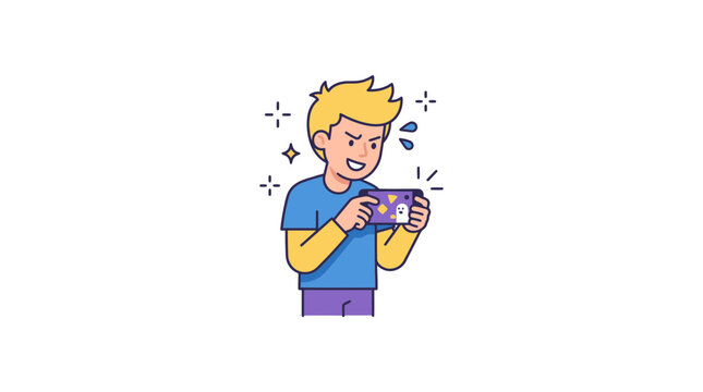 Boy playing mobile game with frustrated expression