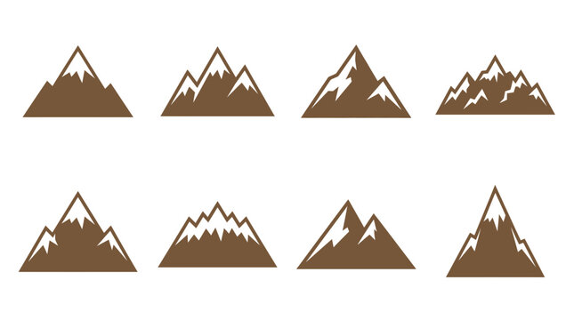 Brown mountain silhouette icon set.