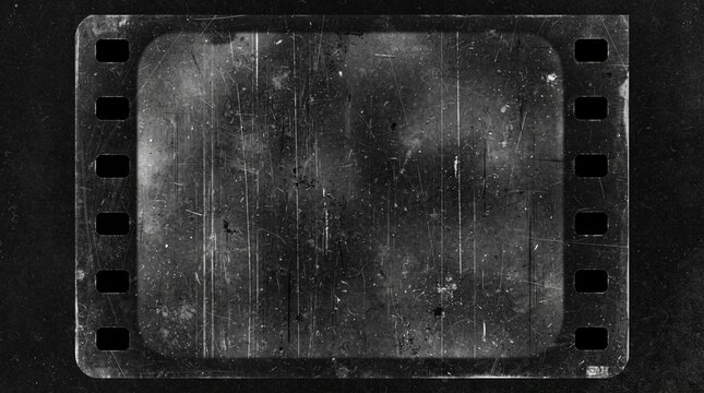 Textura de superposici&oacute;n de pel&iacute;cula vintage estilo retro en blanco y negro, con ara&ntilde;azos, polvo, desgaste, imperfecciones de celuloide y bordes redondeados.