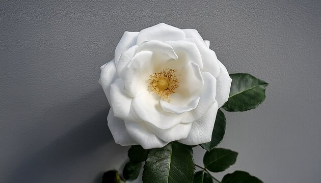 close up view of a beautiful blossoming quicksand rose single flower against a grey wall background