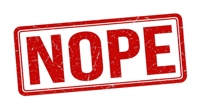 Red nope rubber stamp ink impression with a grunge texture isolated on a clean transparent background for design work isolated on transparent background