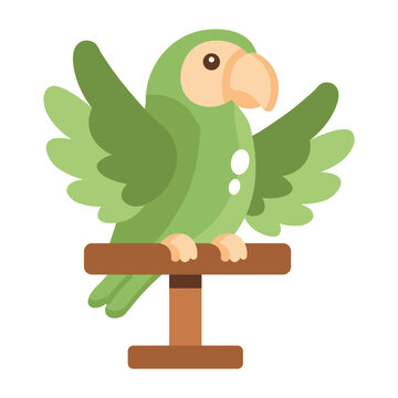 A green parrot perched among leafy branches.