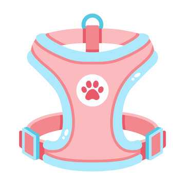 A pink and blue adjustable body harness for a pet.