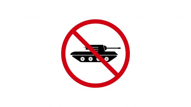 No Tank Prohibition Sign Animated Icon With Alpha Channel. Forbidden Military Vehicle Warning And Restriction Motion Graphic. Stop And Ban Notice. On Transparent Background