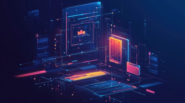 Abstract Digital Cybernetic Infrastructure and Data Network Visualization