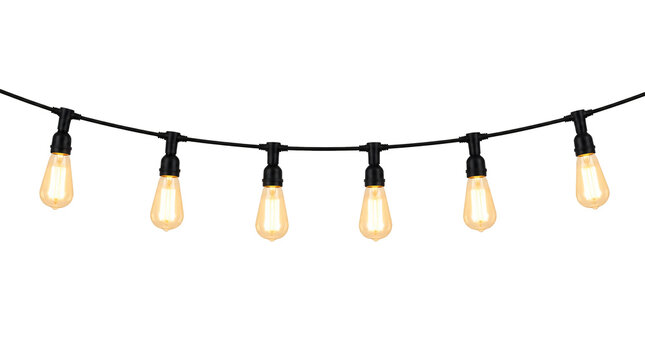 String of edison light bulbs isolated on transparent background