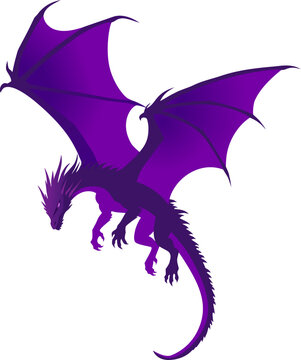 Purple Flying Dragon Vector Illustration Isolated on White Background