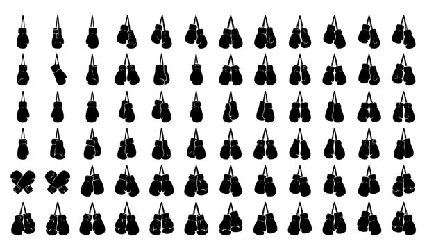 Black Boxing Glove Hanging Silhouette Icon Collection Combat Sport Vector
