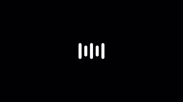 Music waveform equalizer display loop animation, audio visualization motion graphic, minimalist audio spectrum visualizer, soundwave animated white vertical lines on transparent background