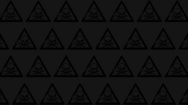 Distressed monochrome skull warning signs form a seamless loop background.