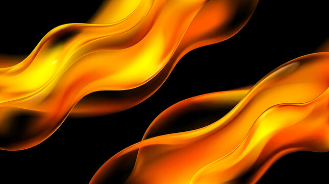 Abstract golden waves of liquid flowing gracefully across a deep black background showcasing smooth curves vivid highlights and elegant motion in a high quality design