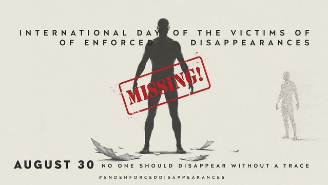 Silhouette man with missing stamp on enforcement disappearances