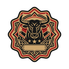 Obraz premium Bull head mascot inside decorative vintage frame.