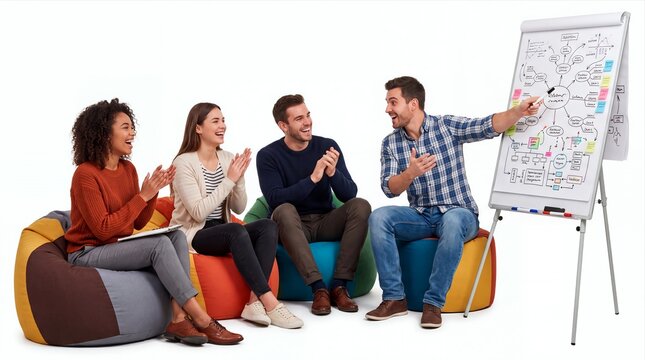 Creative Team Brainstorming with Mind Map on White Background