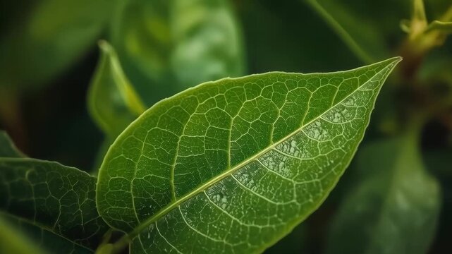 Green leaf macro texture, detailed vein, foliage close view, fresh natural plant