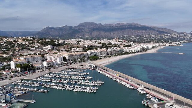 Aerial View of Altea Spain Marina Beach and Sierra de Bernia Mountains