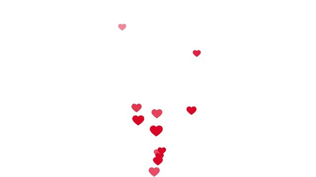 2026 Red Heart Particles Animation, Love explosion overlay Valentines day hearts icon falling animation, Romantic red heart flying 4k video. Alpha channel, transparent background. 4K resolution.