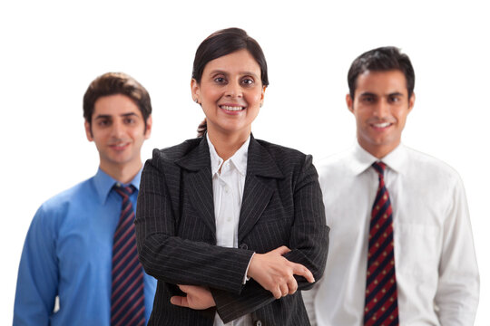 Confident business team smiling 