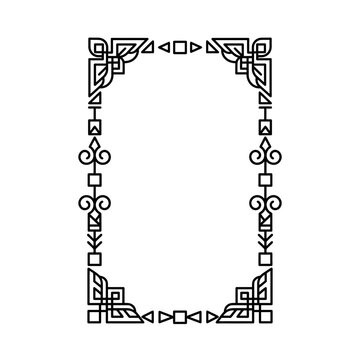 Black geometric celtic line art frame on white background