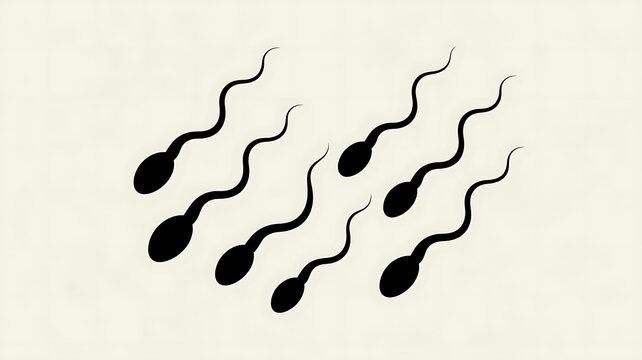 Group of black sperm cells swimming forward