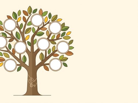 Family tree illustration, genealogy chart with photo frames, lineage diagram