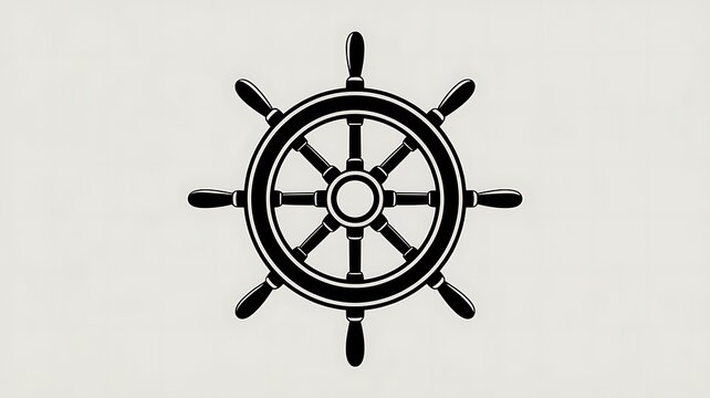 Black ship steering wheel icon for nautical design