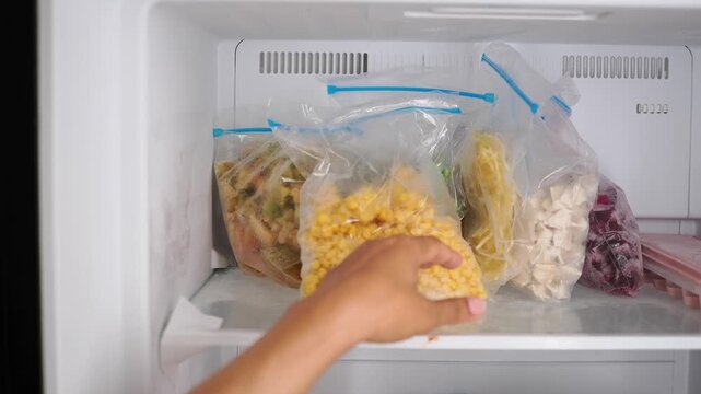 Frozen food storage in a kitchen freezer
