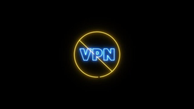 Neon No vpn icon animation. No VPN allowed motion graphics. Banned icon, forbidden, prohibited 4k video footage.
