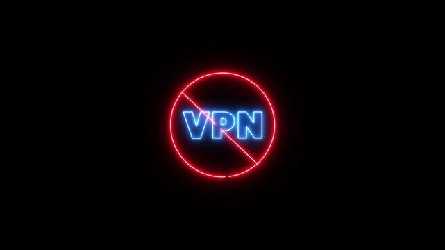 Neon No vpn icon animation. No VPN allowed motion graphics. Banned icon, forbidden, prohibited 4k video footage.