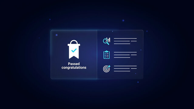 Passed congratulations banner with icons