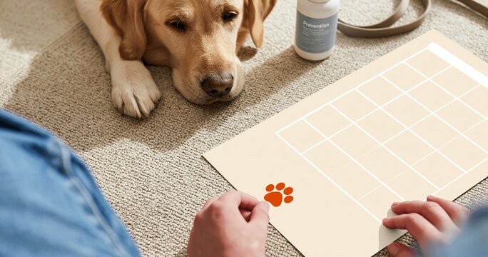 Dog training session with reward chart