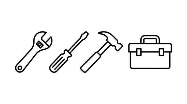 Repair hand tool icons including wrench hammer and toolbox.