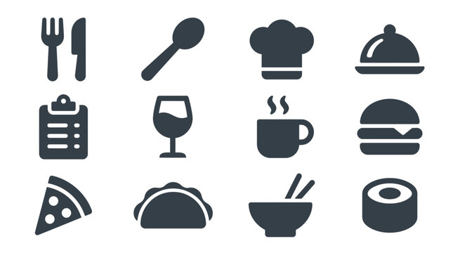 Restaurant and food flat icon collection