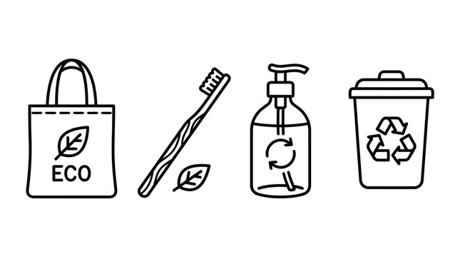Sustainable lifestyle and eco friendly line icons