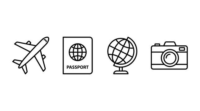 Travel and vacation linear icon set