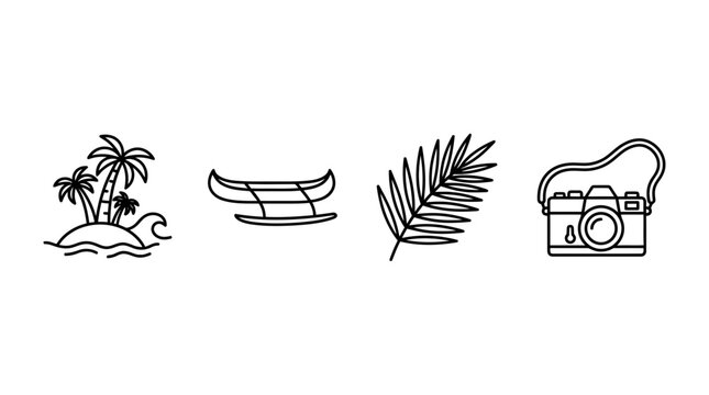 Tropical travel and vacation line icon collection.
