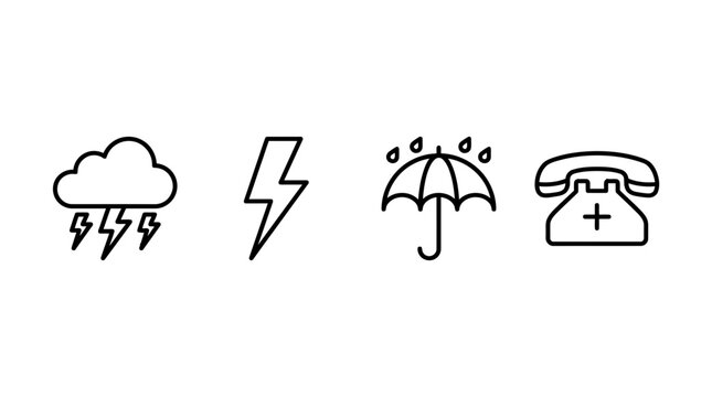 Weather and emergency communication outline icons.