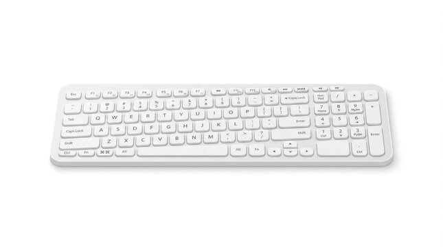 Sleek white keyboard isolated on bright white background with clean minimalist design and modern styling.