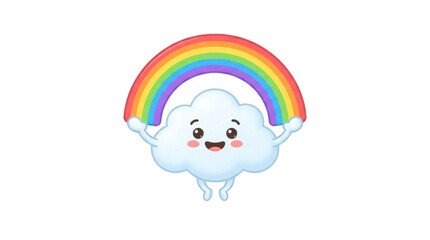 Naklejka premium Cheerful cartoon cloud with a vibrant rainbow bursting from a smiling face.