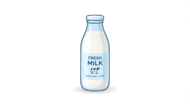 Cartoon Style Milk Bottle Illustration Showcasing Fresh White Dairy Beverage.