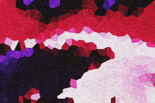 Abstract mosaic texture with grainy noise and red, white, purple and black polygons
