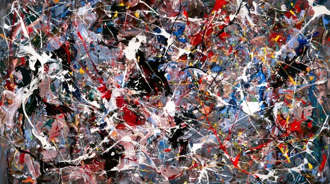 Abstract expressionism painting with colorful paint drips