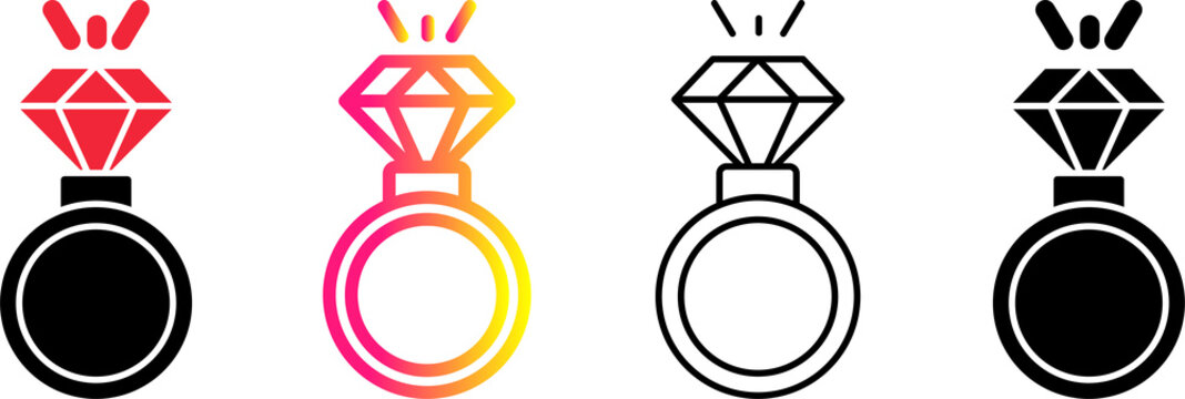 Diamond Ring Icon Set in Filled, Outline, Color Outline, Line and Glyph Styles 