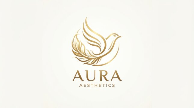 Brand logo for Aura Aesthetics featuring a golden dove and flame emblem on a light background.