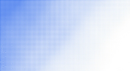 Fototapeta na wymiar Blue fading halftone grid texture. pixelated gradient background, fading square dots scale. for digital tech web layout, futuristic medical brochure, corporate banner. seamless vector art.