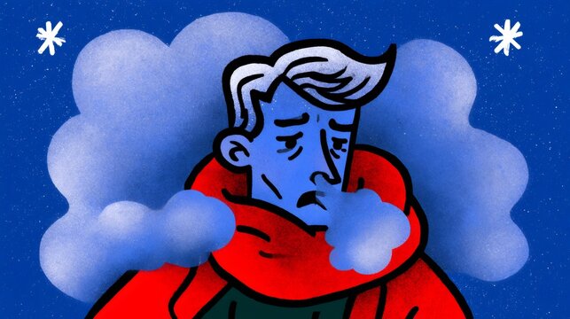 Man feeling ill with flu symptoms during winter cold