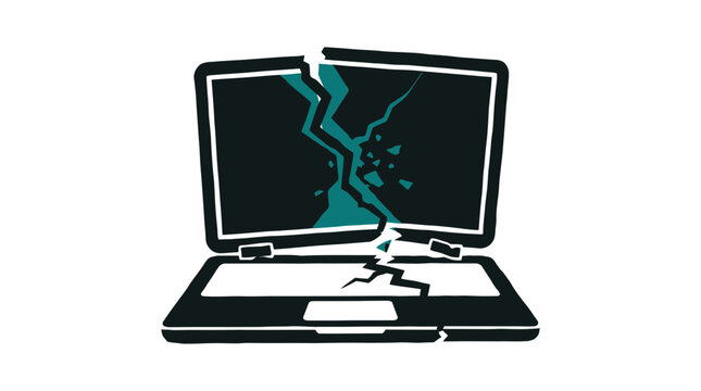 Broken Laptop Computer Screen, Damaged Technology Icon Isolated