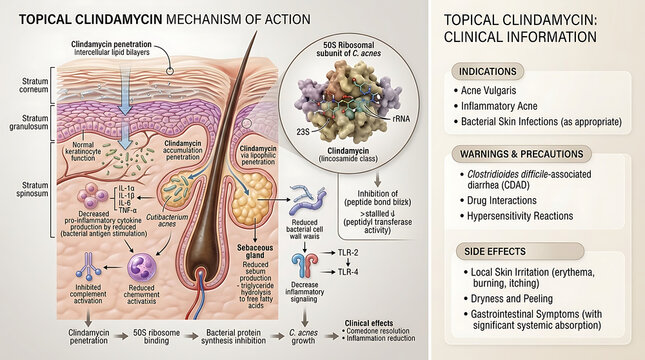 Clindamycin Topical Antibiotic Mechanism 50S Ribosomal Binding for Acne Vulgaris and C. acnes