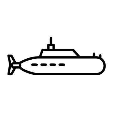 Black and white submarine icon with periscope standing upright isolated on white background, Vector, illustration